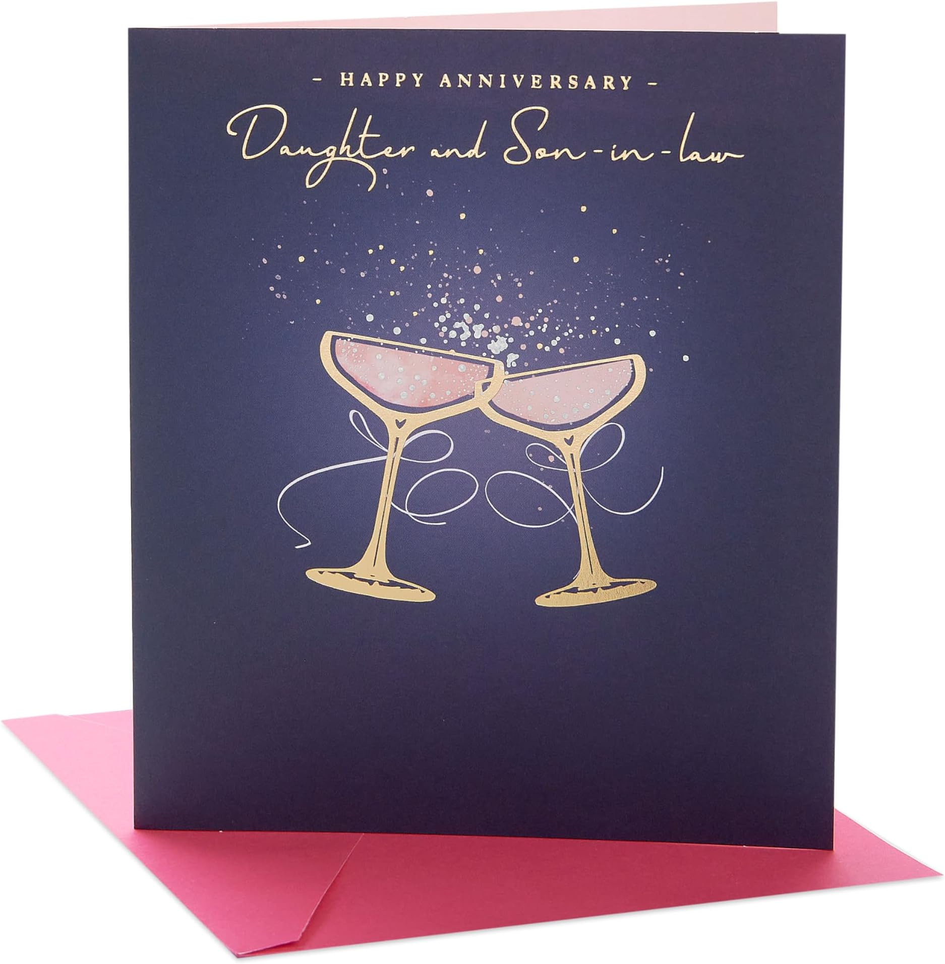 UK Greetings | Wedding Anniversary Card for Daughter & Son-in-Law | Happy Anniversary | Her/Him | Drinks Toast Design | With Envelope | 165 x 190 mm