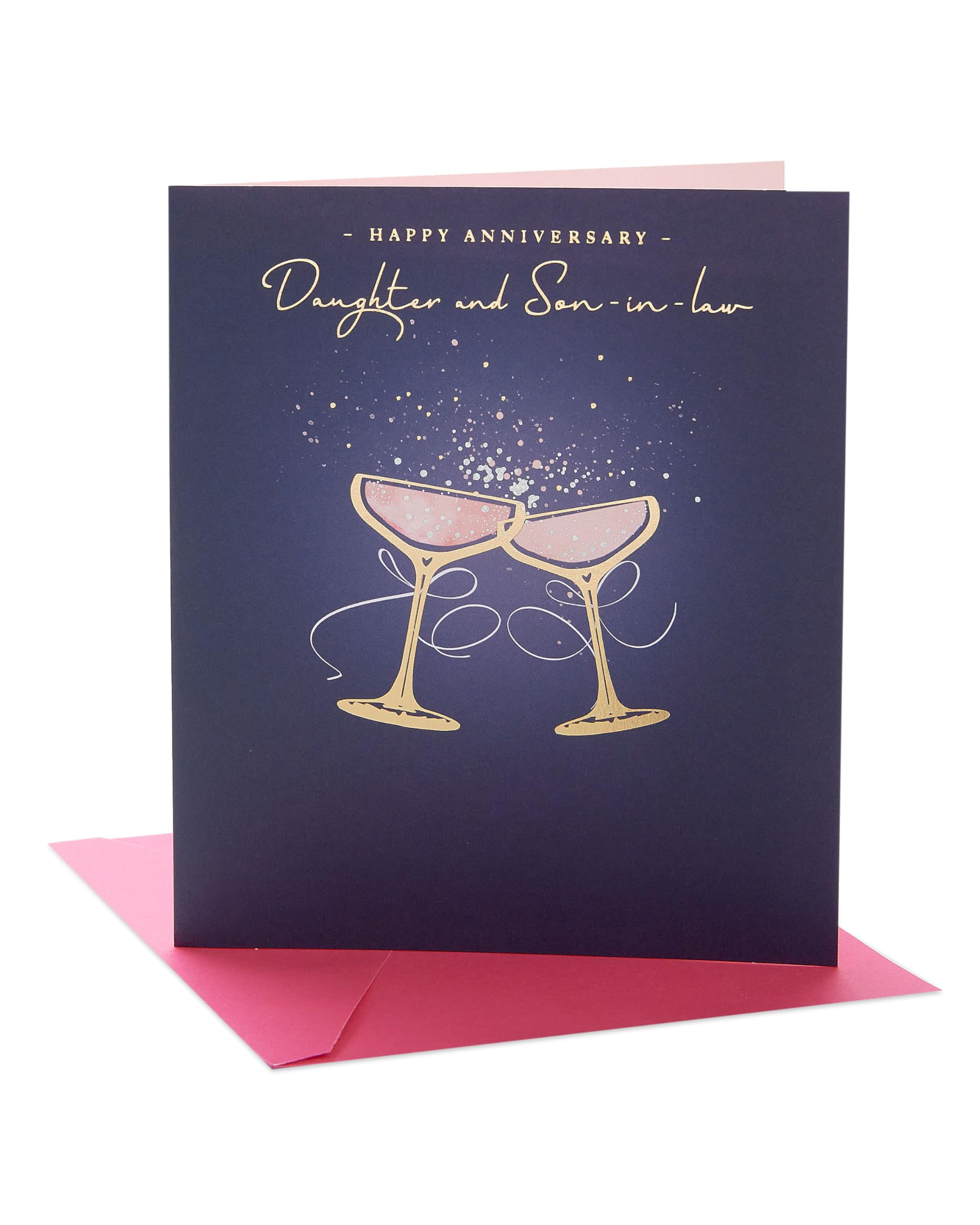 UK Greetings | Wedding Anniversary Card for Daughter & Son-in-Law | Happy Anniversary | Her/Him | Drinks Toast Design | With Envelope | 165 x 190 mm