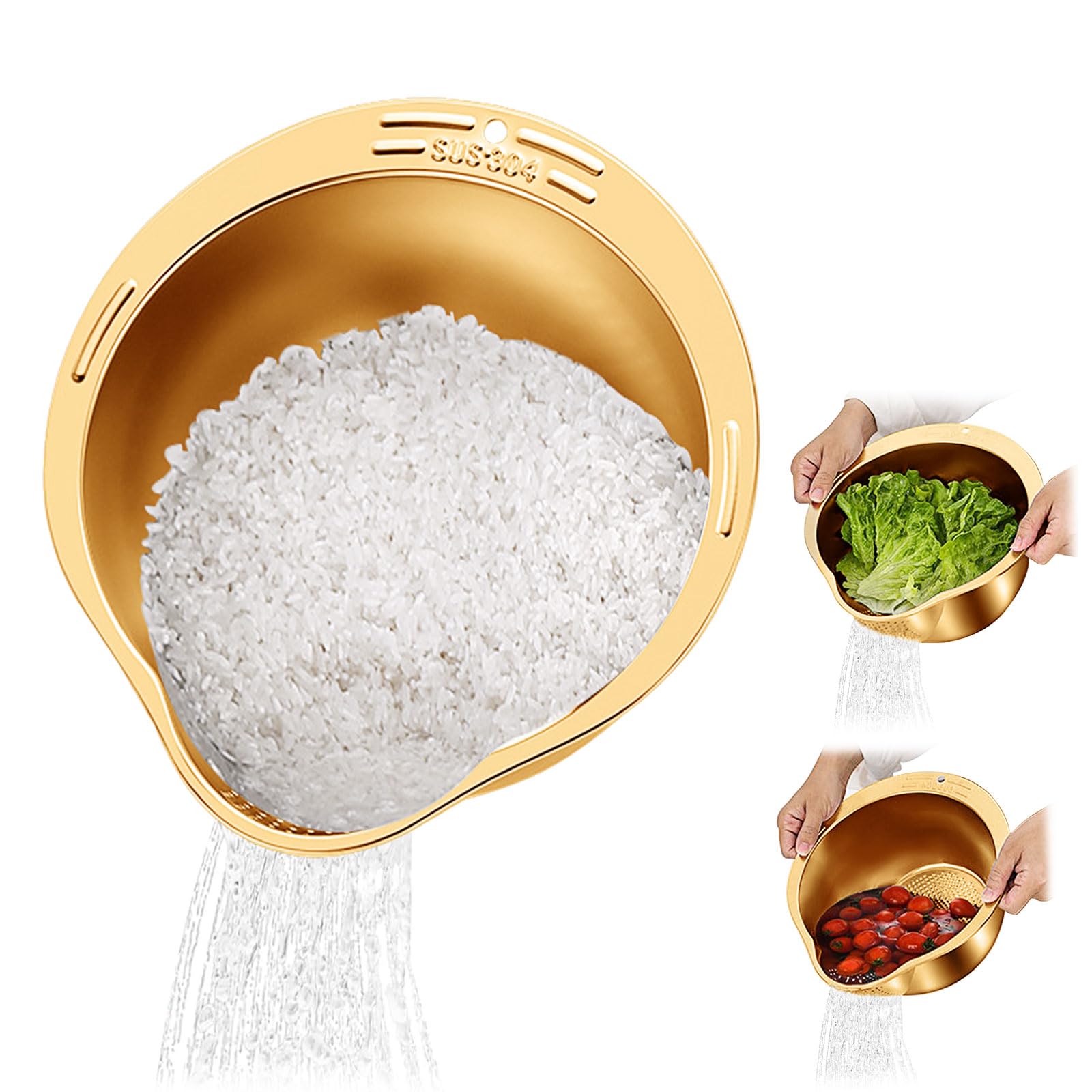 Colador de arroz, colador de arroz de acero inoxidable, malla fina para quinua, enjuague con escurridores laterales, colador pequeño para limpiar frutas, verduras y frijoles, herramienta de cocina
