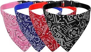 4 Pack Dog Bandana with Adjustable Buckle Triangle Dog Collar Scarf Dog Bandana for Large Puppies (Pink,Blue,Black,red, L)
