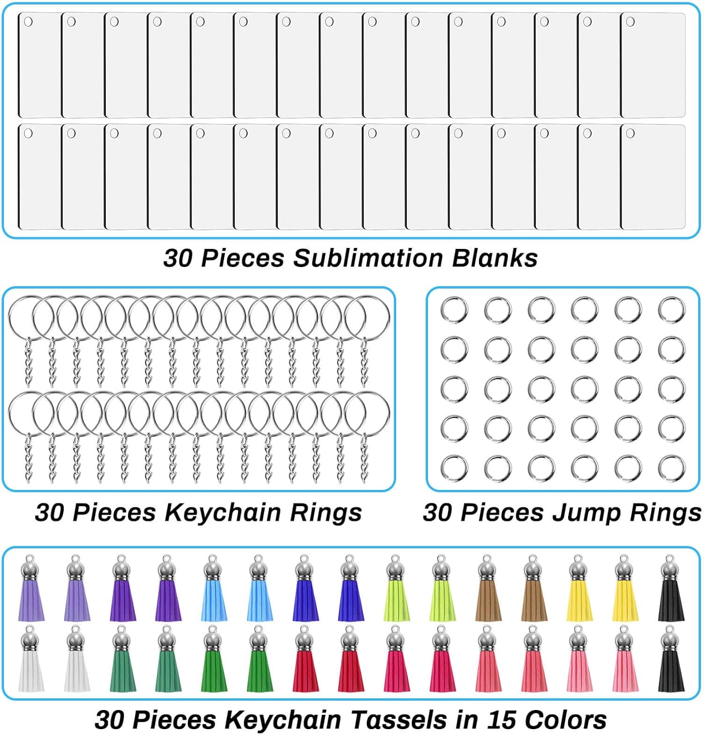 Modacraft 120Pcs Sublimation Keychain Blanks Bulk Set with Rectangle Sublimation Blanks Tassels Keychain Rings & Jump Rings for DIY Keychains Crafting - Image 3