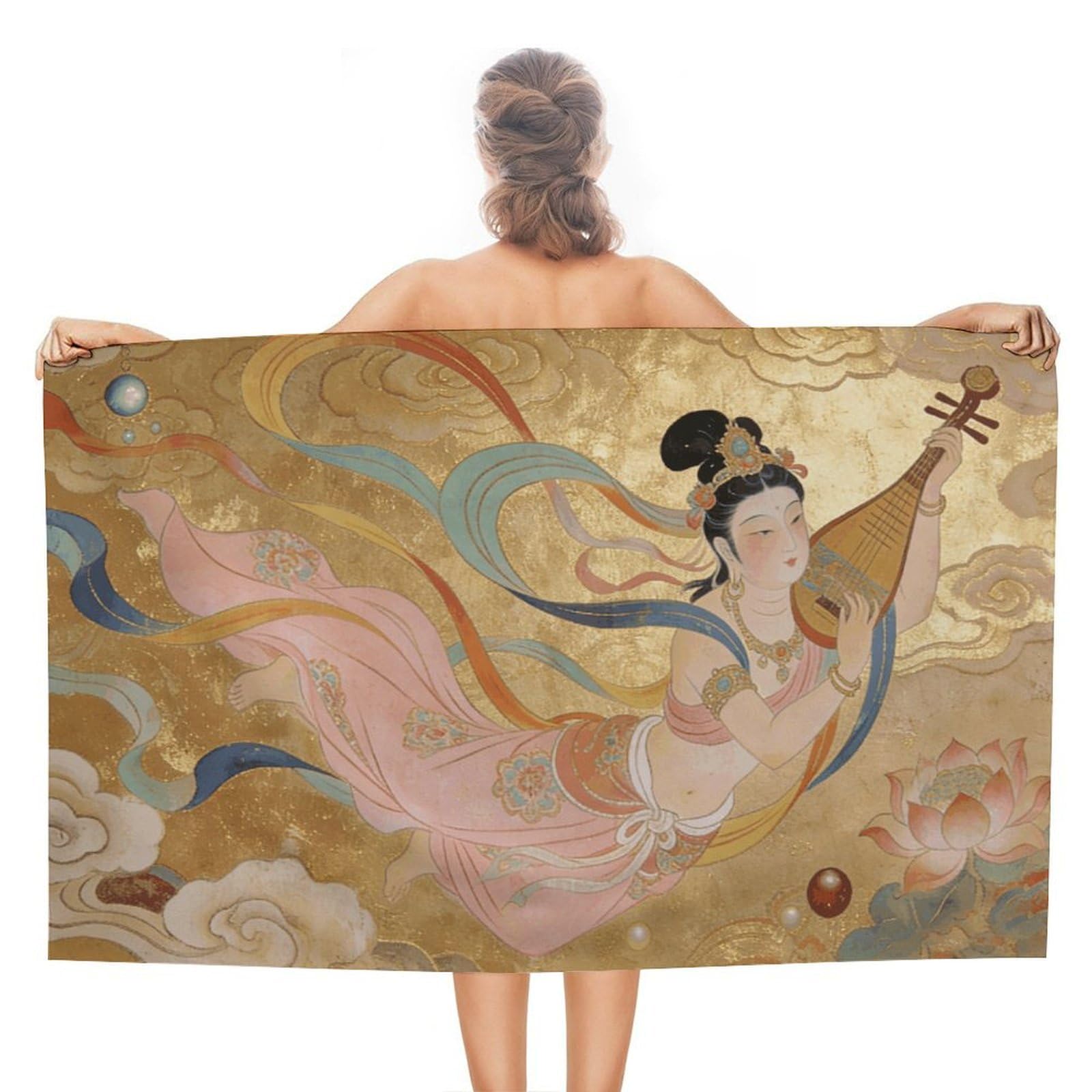 VstaDank Lute Fairy in The Clouds Bath Towel Stylish Double-Faced Pile Travel Towel Soft Absorbent Beach Towel for Pool Swim Sports Camping Adults Gift 51X31 Inch