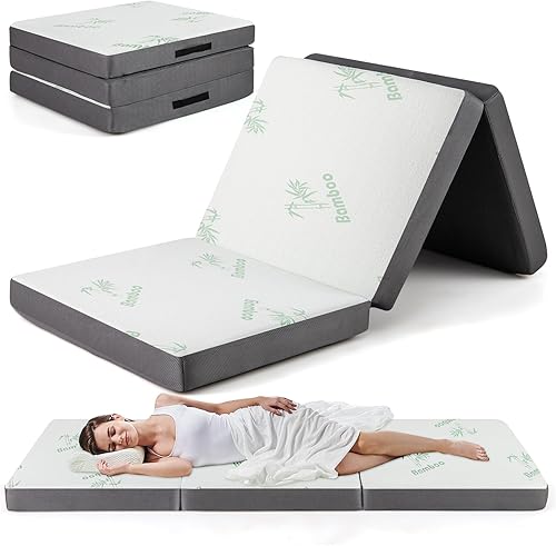 Miniatura 10 de Giantex Colchón plegable, colchón triple con infusión de gel de 4 pulgadas con funda de bambú y bolsa de transporte, certificado CertiPUR-US,