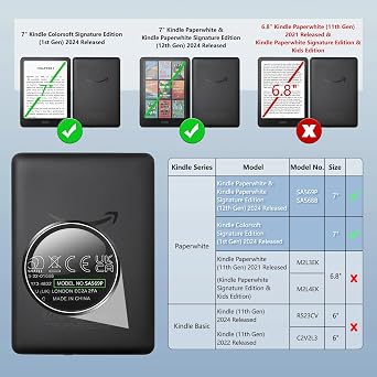 Case for 7 Kindle Paperwhite(12th Gen-2024), New e-Reader Kindle Paperwhite 6(KPW6) PU Leather Cover with Hand Strap for Kindle Paperwhite(2024), Black Bow