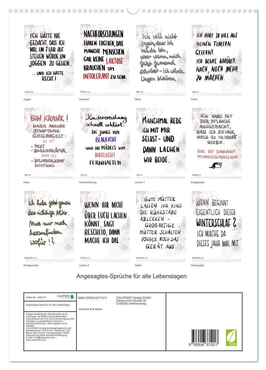 Angesagtes-Sprüche für alle Lebenslagen (Wandkalender 2026 DIN A2 hoch), CALVENDO Monatskalender: Witzige Sprüche für die Prise Humor im Alltag (CALVENDO Spass)