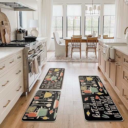 Miniatura 4 de Artoid Mode Balck The Kitchen is The Heart of The Home - Juego de 3 alfombrillas de cocina para fiestas de bajo perfil para cocina del hogar, 17 x