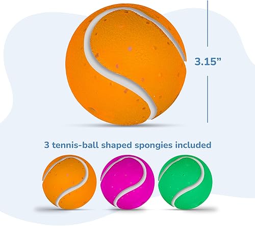 Miniatura 8 de ArtCreativity Pelotas de tenis, juguetes de salpicaduras de agua, juego de 3, juguete de baño esponjoso para niños, colores vibrantes con 3 diseños