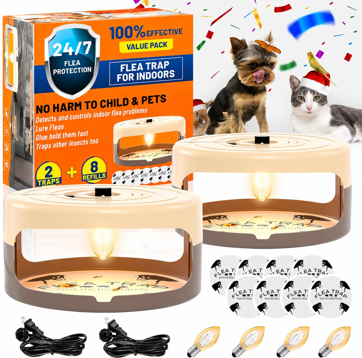 2 Pack Flea Traps with Sticky Pads