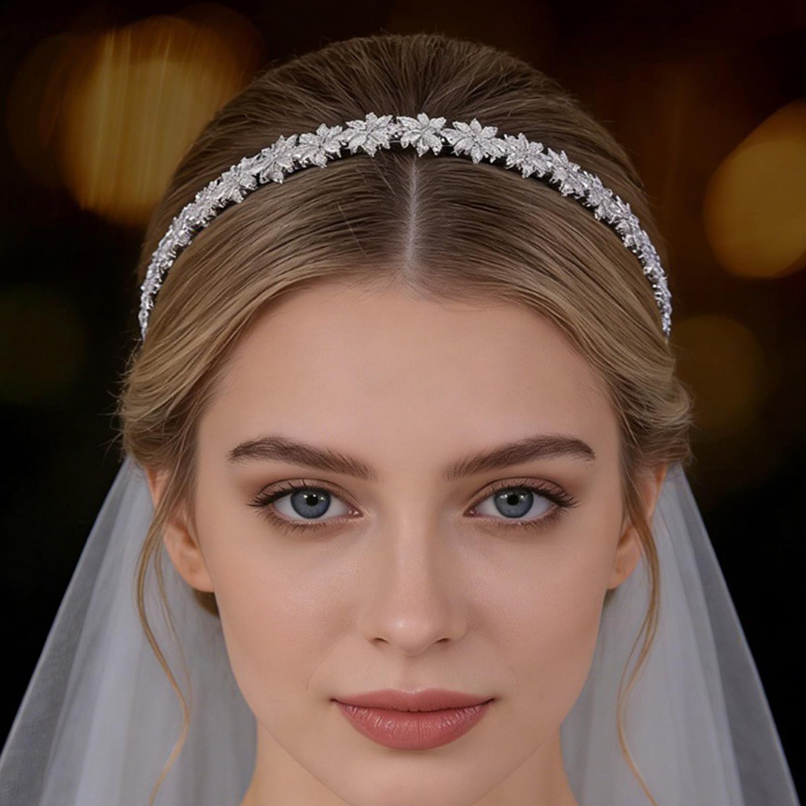 Cerchietto per capelli con motivo floreale da principessa, con zirconi 3D, perfetto per corone di capelli con fiocco di neve