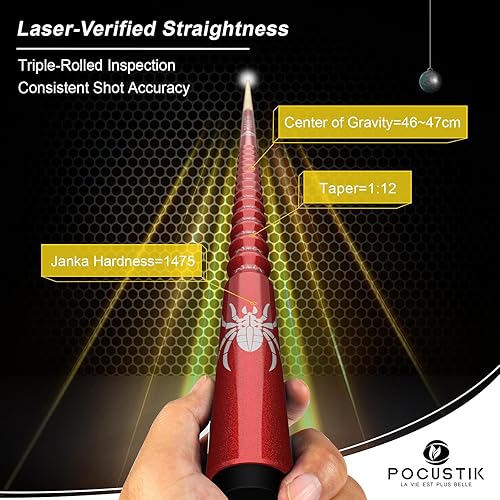 Miniatura 5 de Juego de 4 tacos de billar de arce canadiense de 58 pulgadas con agarre ergonómico y punta de 0.512 in, palo de piscina profesional en 4 colores y 4