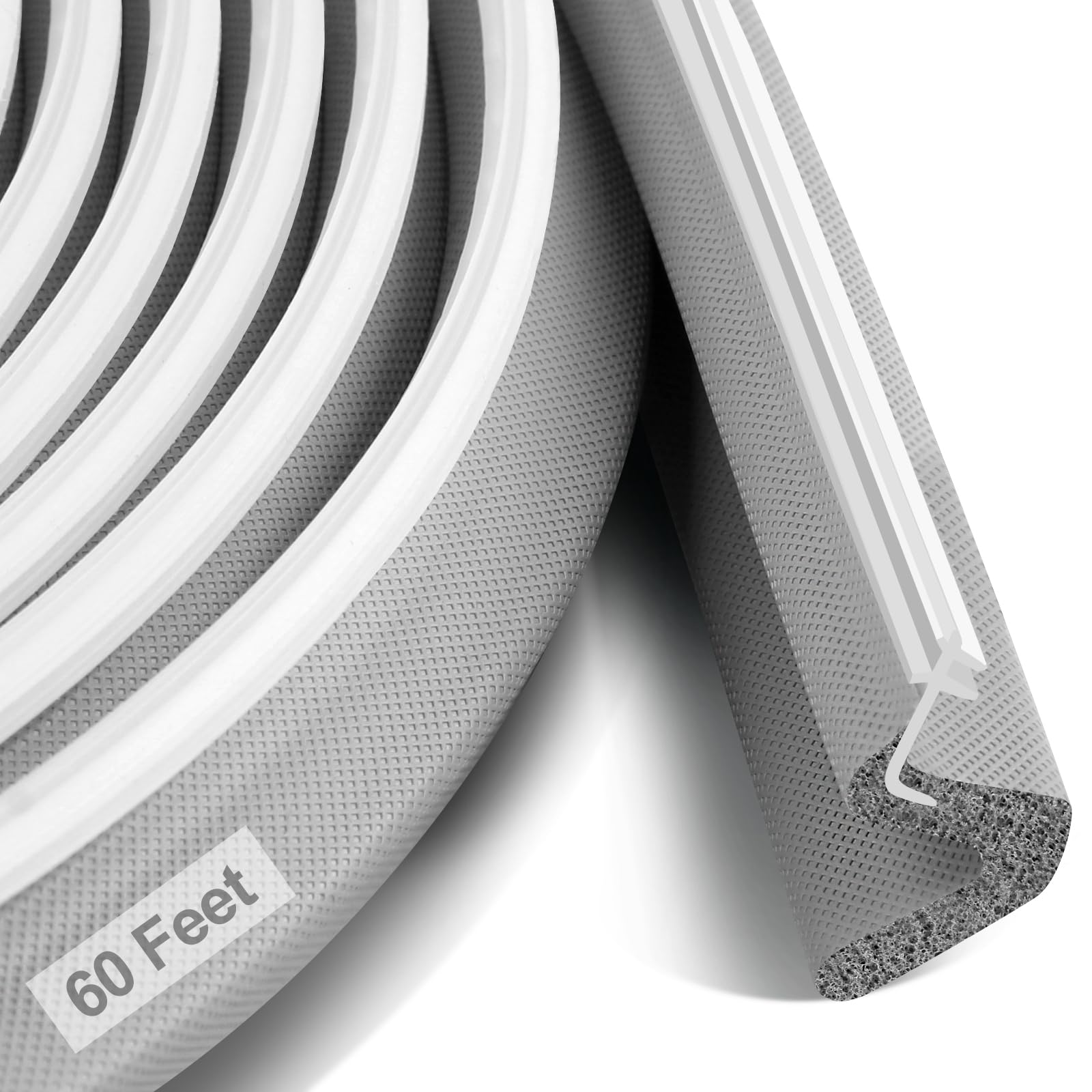 Litaibai 60 ft Kerf Weather Stripping Door Seal for Exterior Doors, Gray