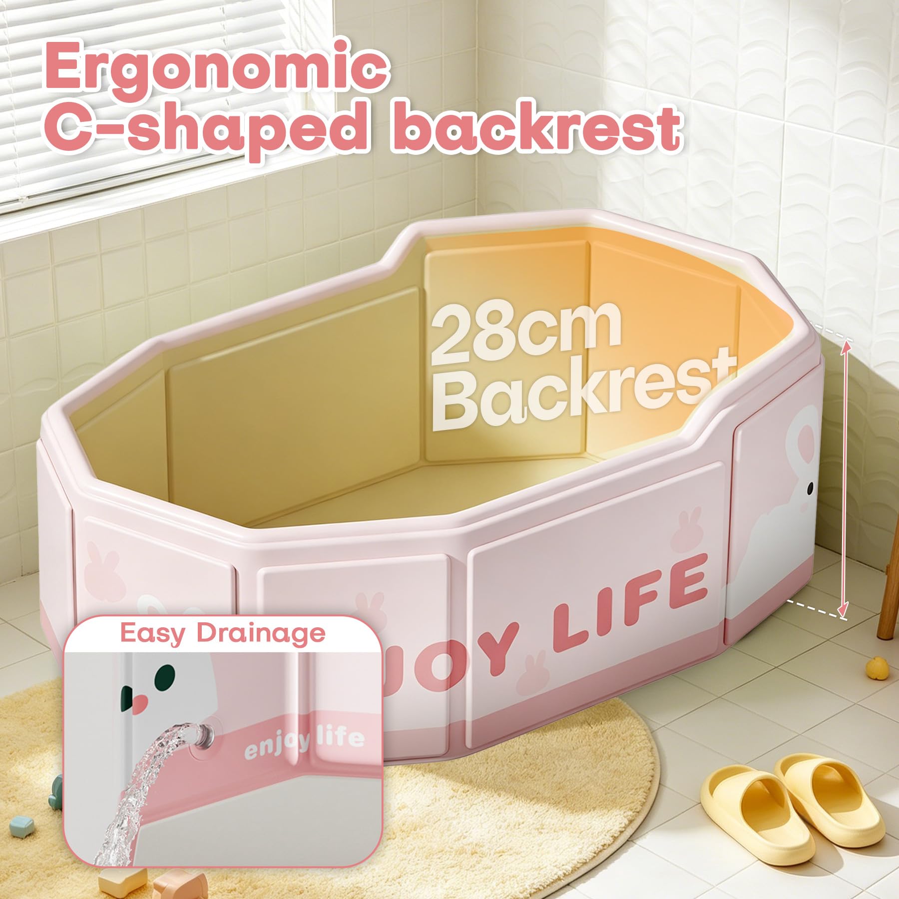 VEEKAY Baby Badewanne, Babybadewanne Faltbar, Faltbare Badewanne für Kinder, Tragbare Babywanne 0-8 Jahre, mit Ablassschraube, Platzsparend und Leicht, Kinderplanschbecken für Dusche