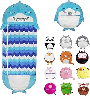Sacos de dormir macios e quentes para meninas e meninos, armazenamento dobrável Kids Saco de dormir com travesseiro, Slumberbag de animais, 2 em 1 travesseiro de saco de dormir,Shark,180cm