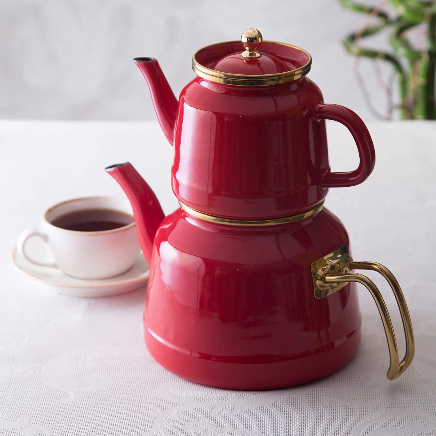 Karaca Enamel Induction Teapot, 28cm, Red Gold, Turkish Teapot, Tea Maker, Teapot