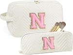 Sac de maquillage initial - Cosmétiques Sacs de maquillage Voyage Cosmétique Sac de toilette mignon pour les femmes Cadeaux fille Adolescents Cadeaux personnalisés (blanc R)