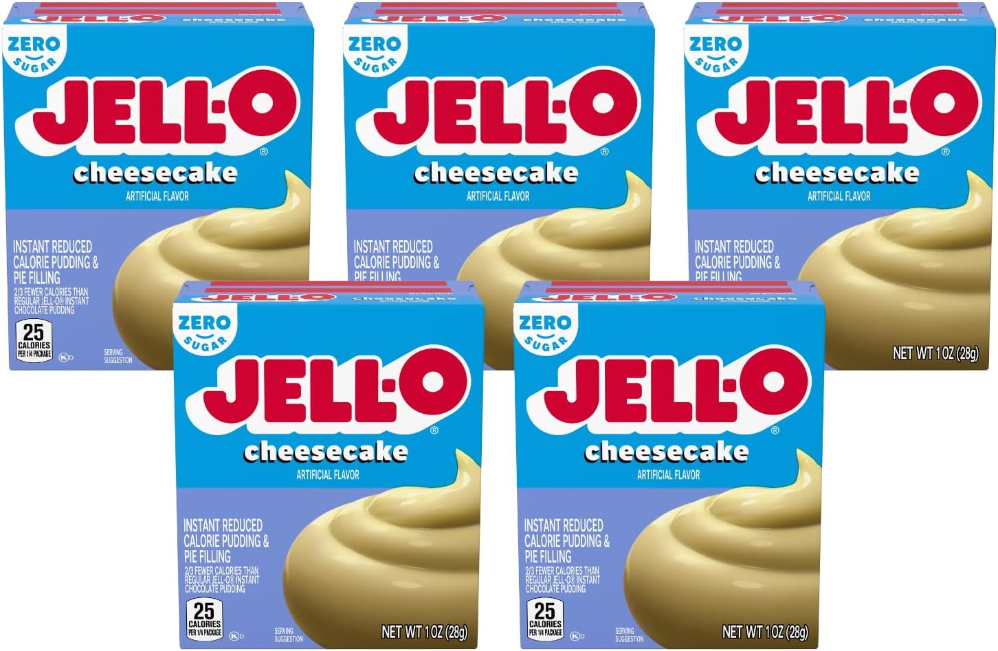 Jell-O Instant Pudding & Pie Filling Mix, Cheesecake Flavored, Sugar Free, Reduced Calorie, 1 oz (Pack of 5)