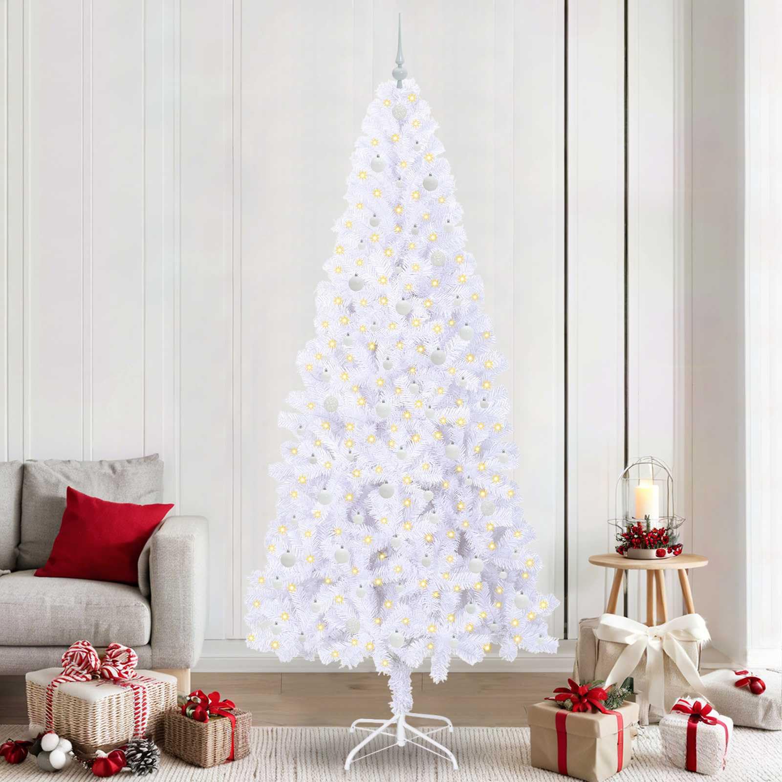 Sapin de Noël blanc 240 cm doté de 300 LED USB pour un montage simple et rapide