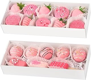 Ocmoiy 20 Pack Chocolate Covered Strawberry Boxes, 12 x 4.8 x 2 Inch Long Macaron Boxes with Full Clear Window, Drawer Truffle Box for Cocoa Bombs, Holiday Cookies