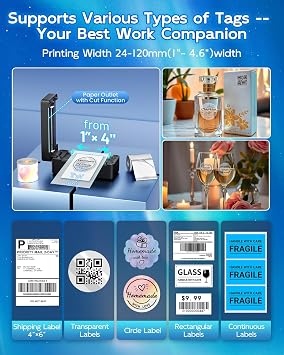 Bluetooth Shipping Label Printer 4x6, Thermal Label Printer for Small Business, Compatible with iOS Android PC, Widely Used for USPS, FedEx, Tiktok