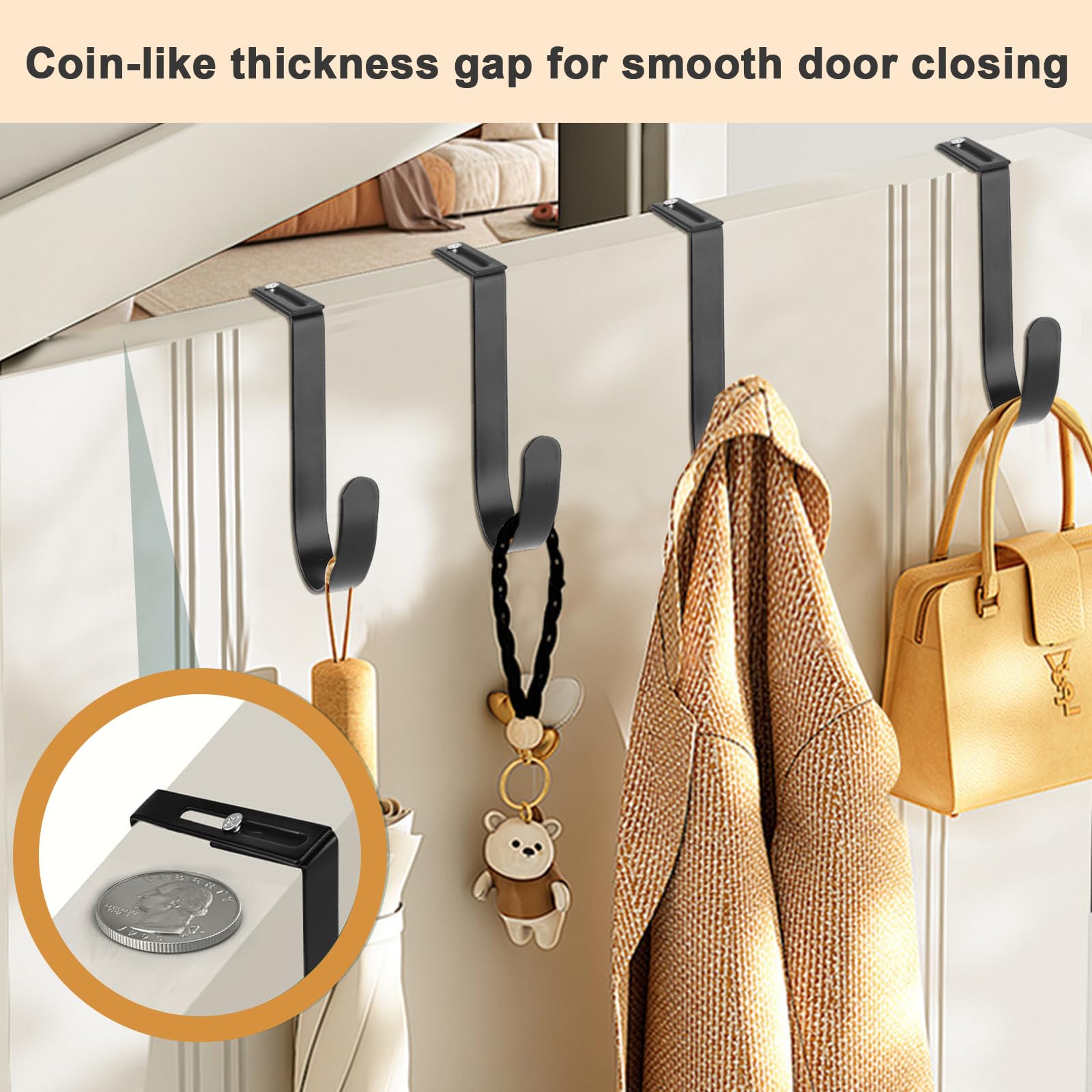 Ganci da Porta Regolabili Resistanti, Attaccapanni per Porte Spesse 3.5-8.9 cm, Nero