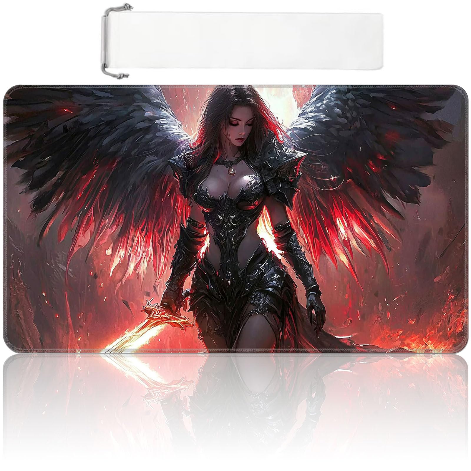 MTG Playmat 24x14 inch with Free Storage Bag, Non-Slip Rubber Base TCG Play Mat for Magic The Gathering, Card Playmat for YGO, Durable Portable Game Matt, Dark Angel