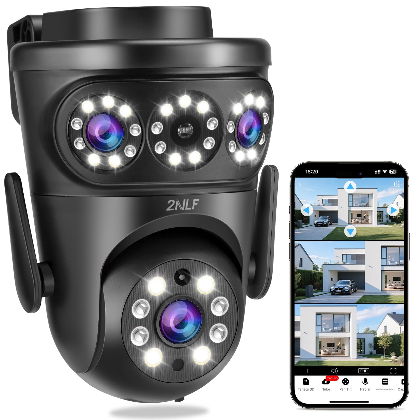 2NLF Camara de Seguridad Exterior de 12MP con 3 Lentes