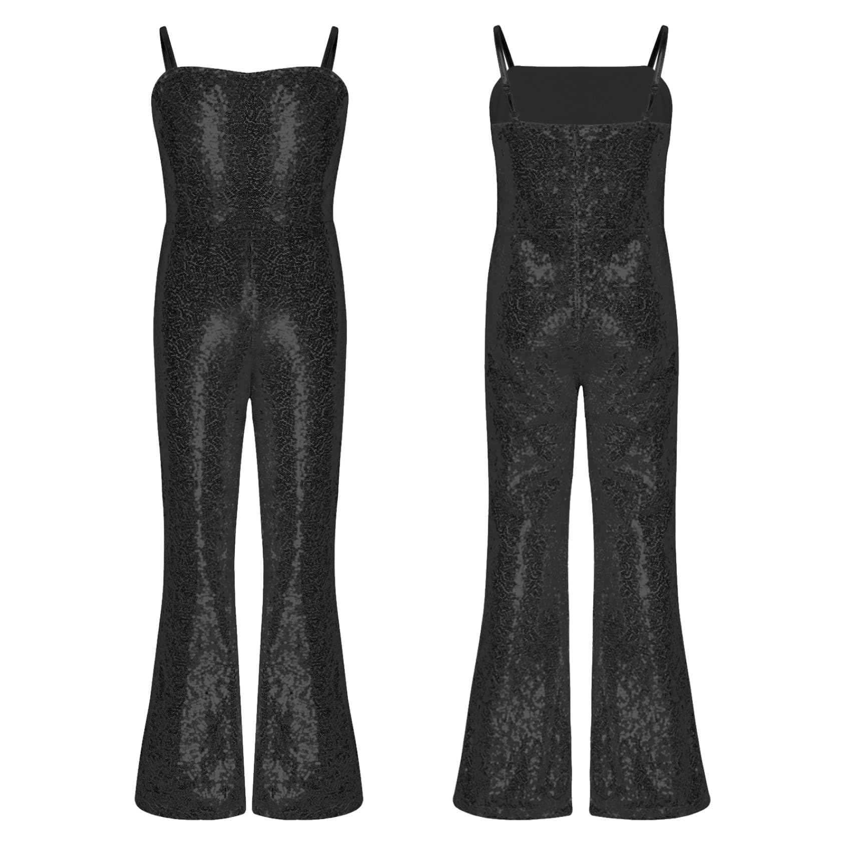 Rswnyirn Kids Girls Sleeveless Shiny Sequin Jumpsuit Movie Star Dance Leotard Fancy Dress Up Singer Bodysuit Black 5-6 Years