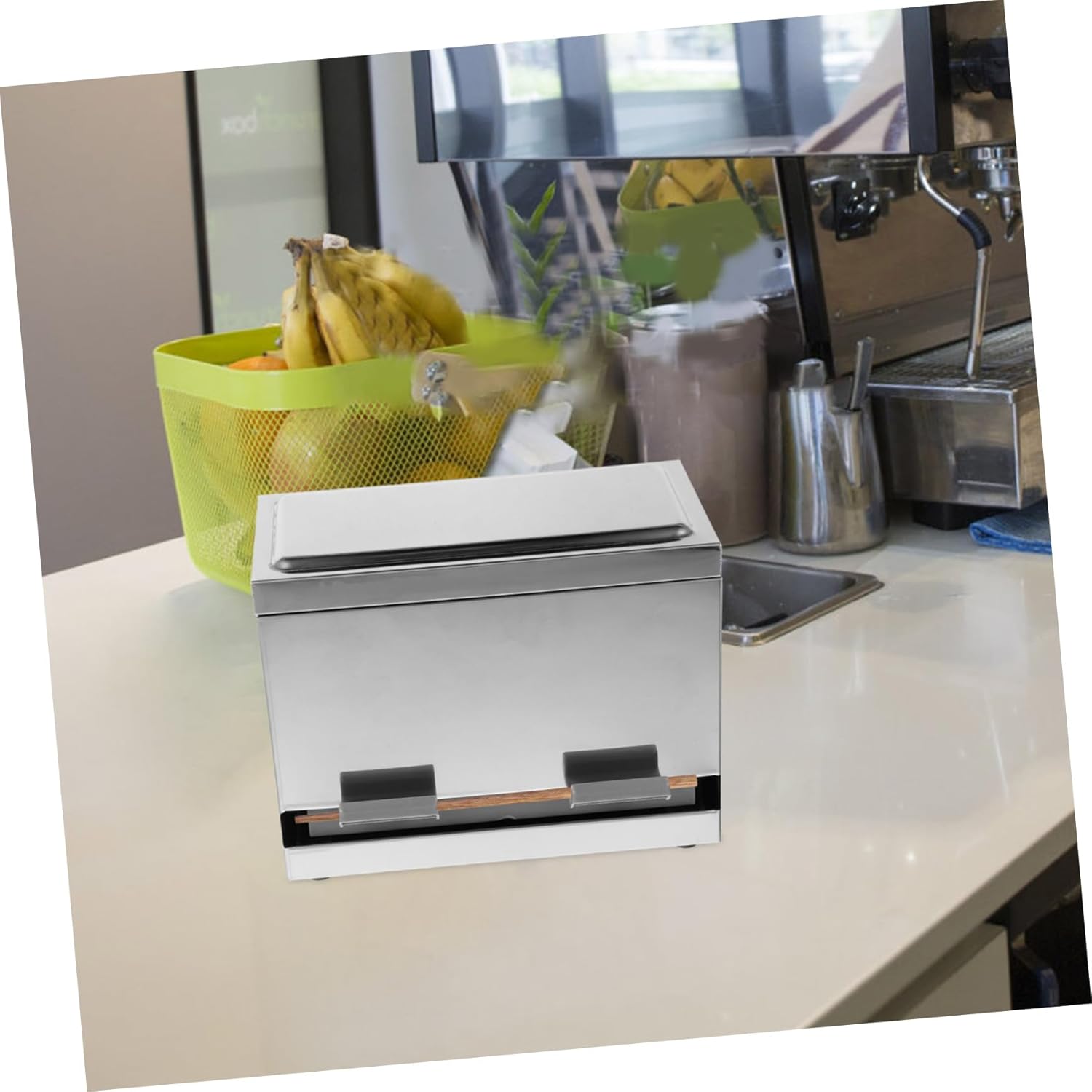 Automatic Press Straw Dispenser Multi-functional Chopstick Box Stainless Steel Straw Storage Box