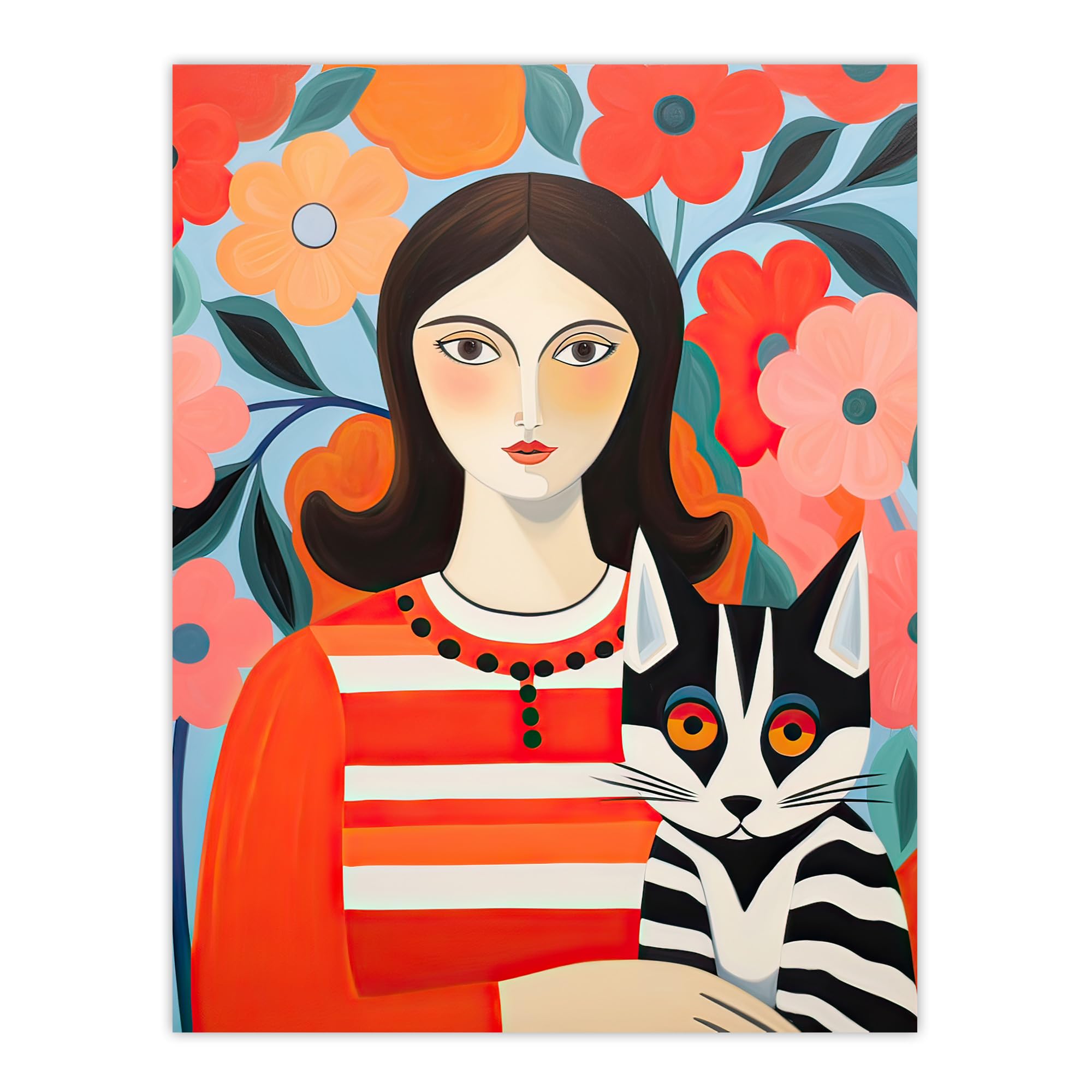 Artery8 Cat Woman Henri Matisse Style Floral Portrait Large Wall Art Poster Print Thick Paper 18X24 Inch