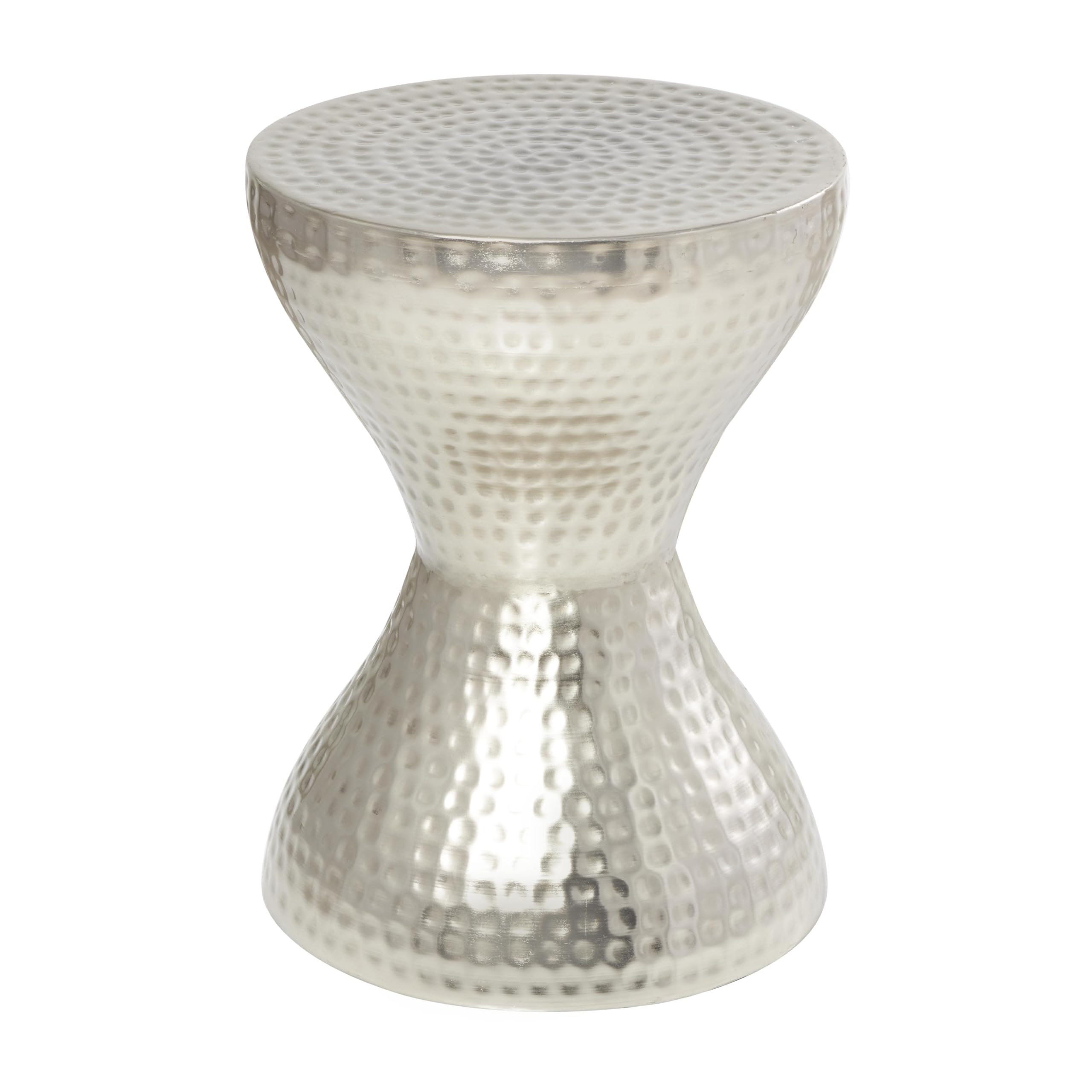 Deco 79 Metal Side End Accent Table Hammered End Table with Hourglass Shape, Side Table 14" x 14" x 18", Silver