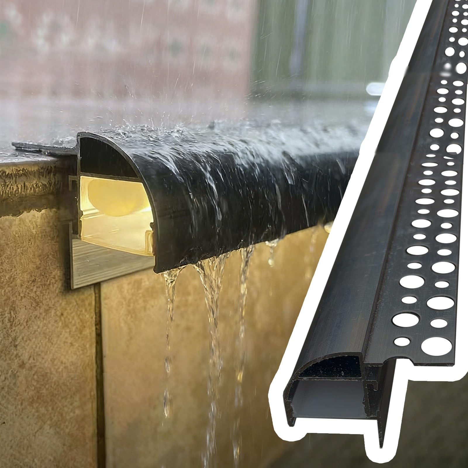 Grille anti-goutte extérieure 8,8 m noire découpable universelle pour protection façade et solin