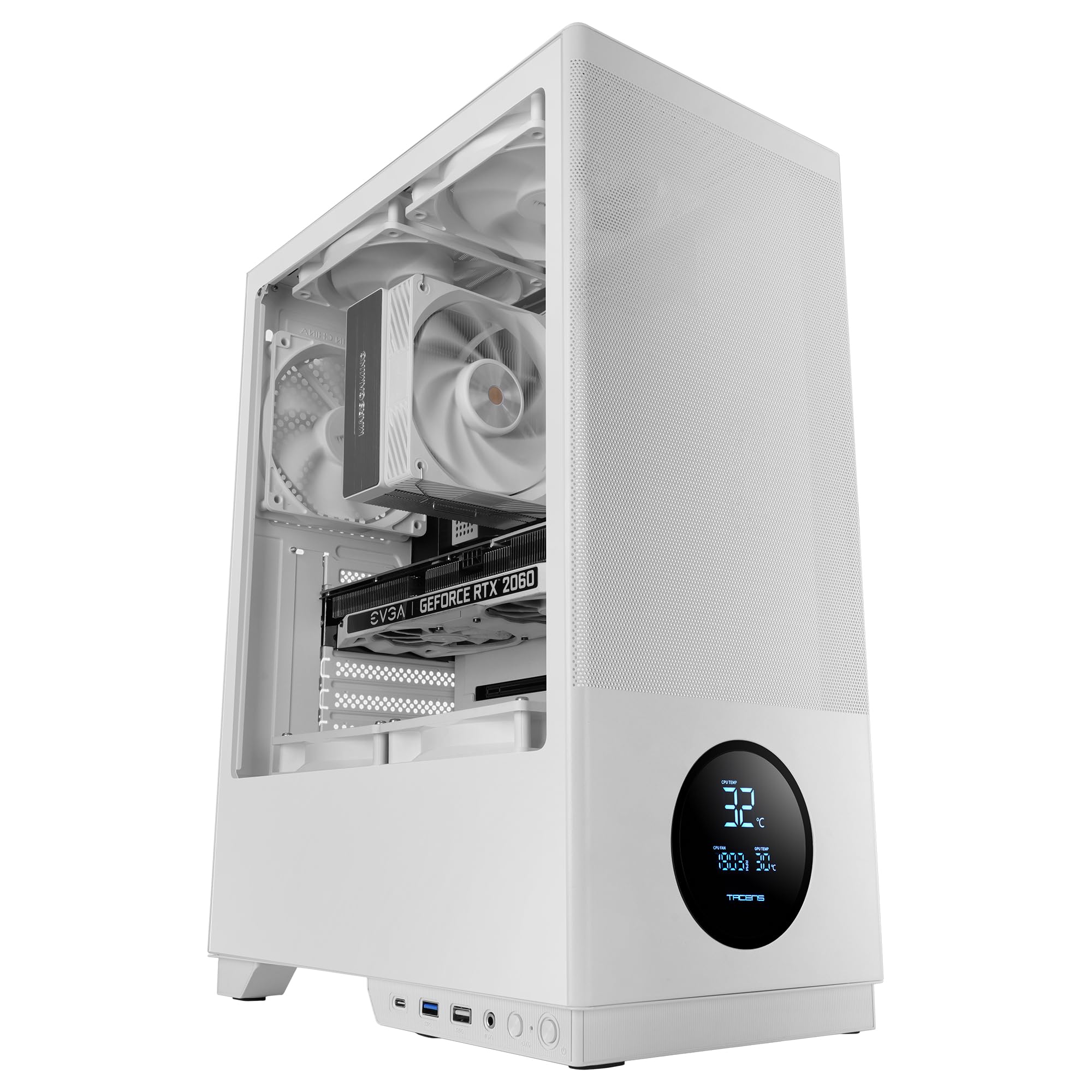 Tacens SAGITTA20, Obudowa PC ATX, Wyświetlacz LED z Temperaturami w Czasie Rzeczywistym, 3x Wentylatory 120mm, Boczne Szkło Hartowane, Przednia Metalowa Siatka Przeciwkurzowa, CableHatch, Biały