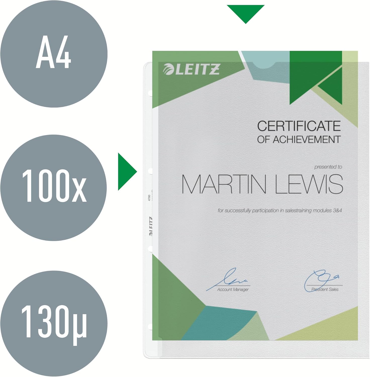 Leitz Document Wallets A4, Grained Polypropylene, Archive Safe, Clear, Pack of 100