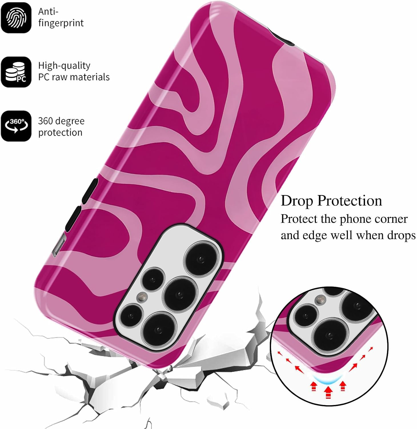 Fashion Phone Case for Samsung Galaxy S25 Ultra 5G 6,8",Cool Trendy Abstract Swirl Striped Stylish Print Design for Women Girls,2-in-1 Matte Cover Hard PC Shockproof Soft TPU Protective Phone Cover image 5