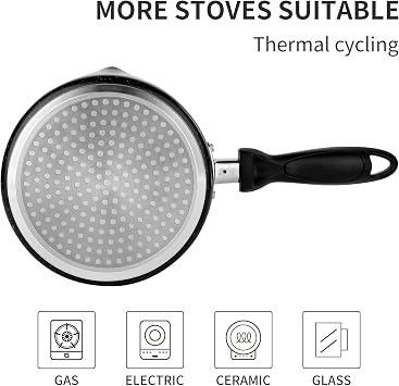 1.5 Quart Non Stick Saucepan with Glass Lid,Small Soup Pot with Lid 1.5Qt Sauce Pan for Home Kitchen,Black