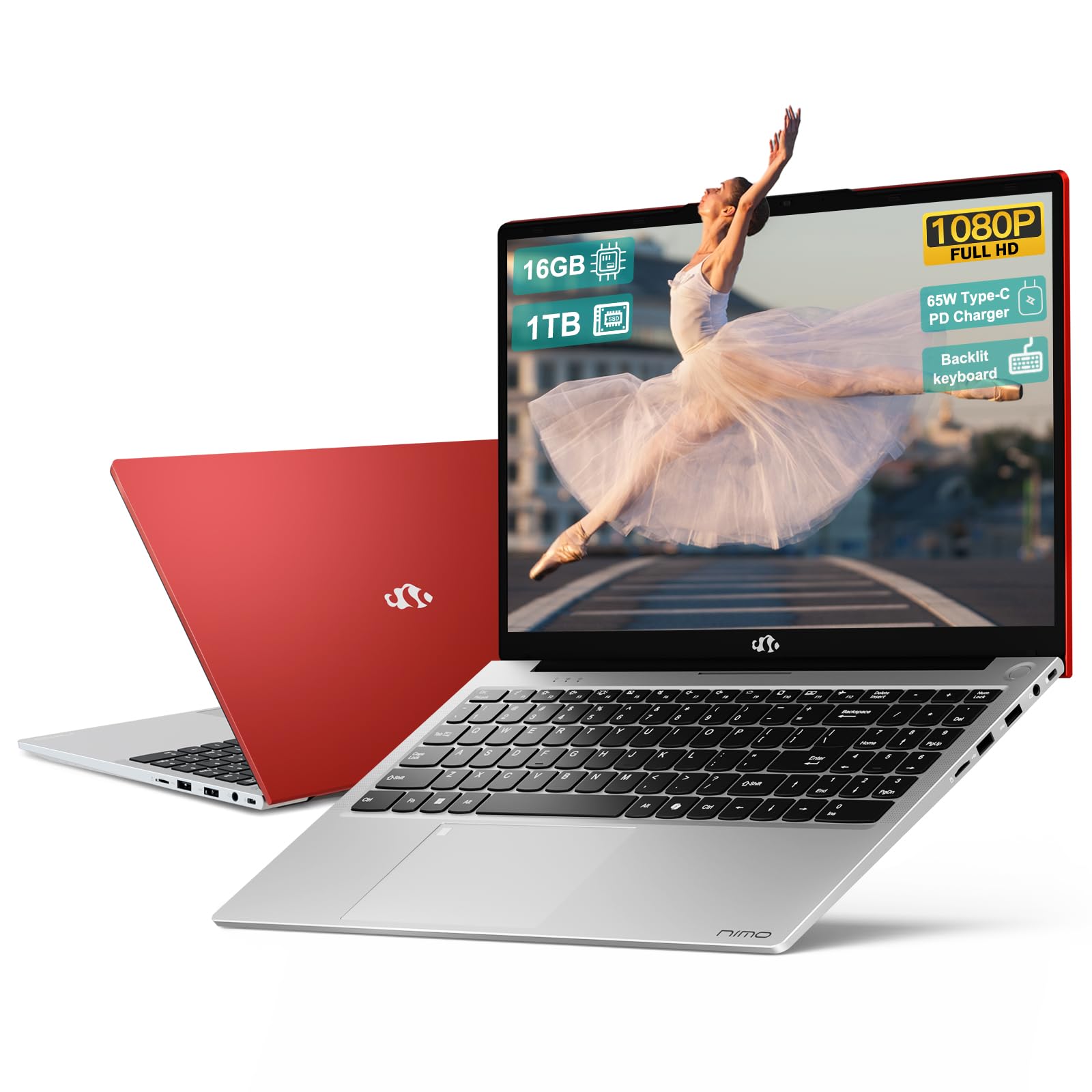 NIMO-Laptop 15.6 Student-Laptop, Intel 12th Generation Processors, 16GB RAM 1TB SSD, Backlit Keyboard Fingerprint FHD Laptop Wi-Fi 6 Windows 11 Laptop for School Home Travel