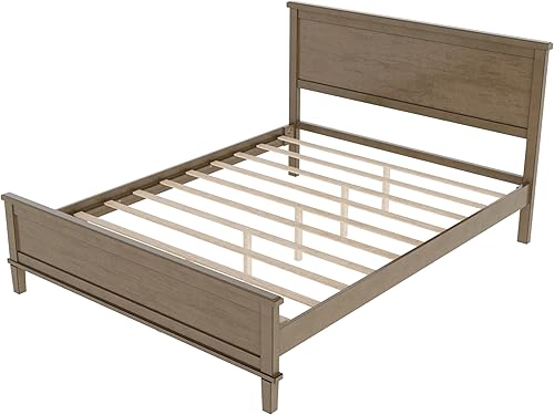 Miniatura 41 de LZ LEISURE ZONE Cama de plataforma de madera maciza de estilo moderno con cabecero, estribo, marco de cama de madera y patas de soporte central de