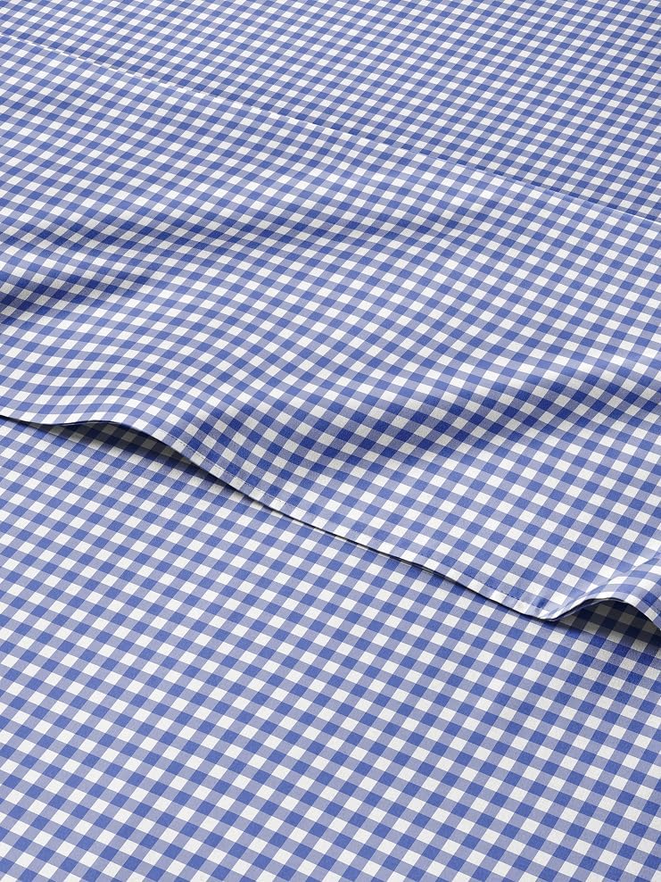 Blue Gingham Sheets - 1 Flat & 1 Fitted Sheet & 2 Pillowcases w/ Deep Pockets - Grid, Plaid, Checkered Pattern Bed Set - Comfy, Wrinkle & Fade Resistant - Ultra-Soft, Breathable & Cooling -Queen Size