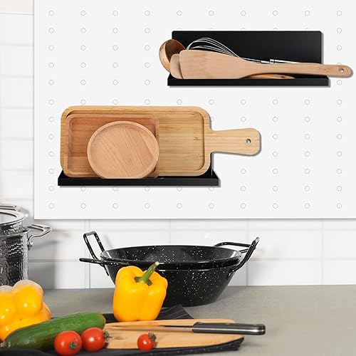 Miniatura 6 de Therwen Paquete de 4 estantes magnéticos para tablero de clavijas, organizador de pared, estante de metal con bandeja de acero, accesorios de