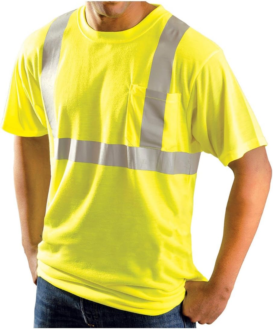 High-Vis Type R Class 2 Wicking T-Shirt - Large | Short Sleeve | High Vis Yellow | ANSI Certified Safety Shirts | 100% Polyester, Moisture-Wicking, Reflective Stripes