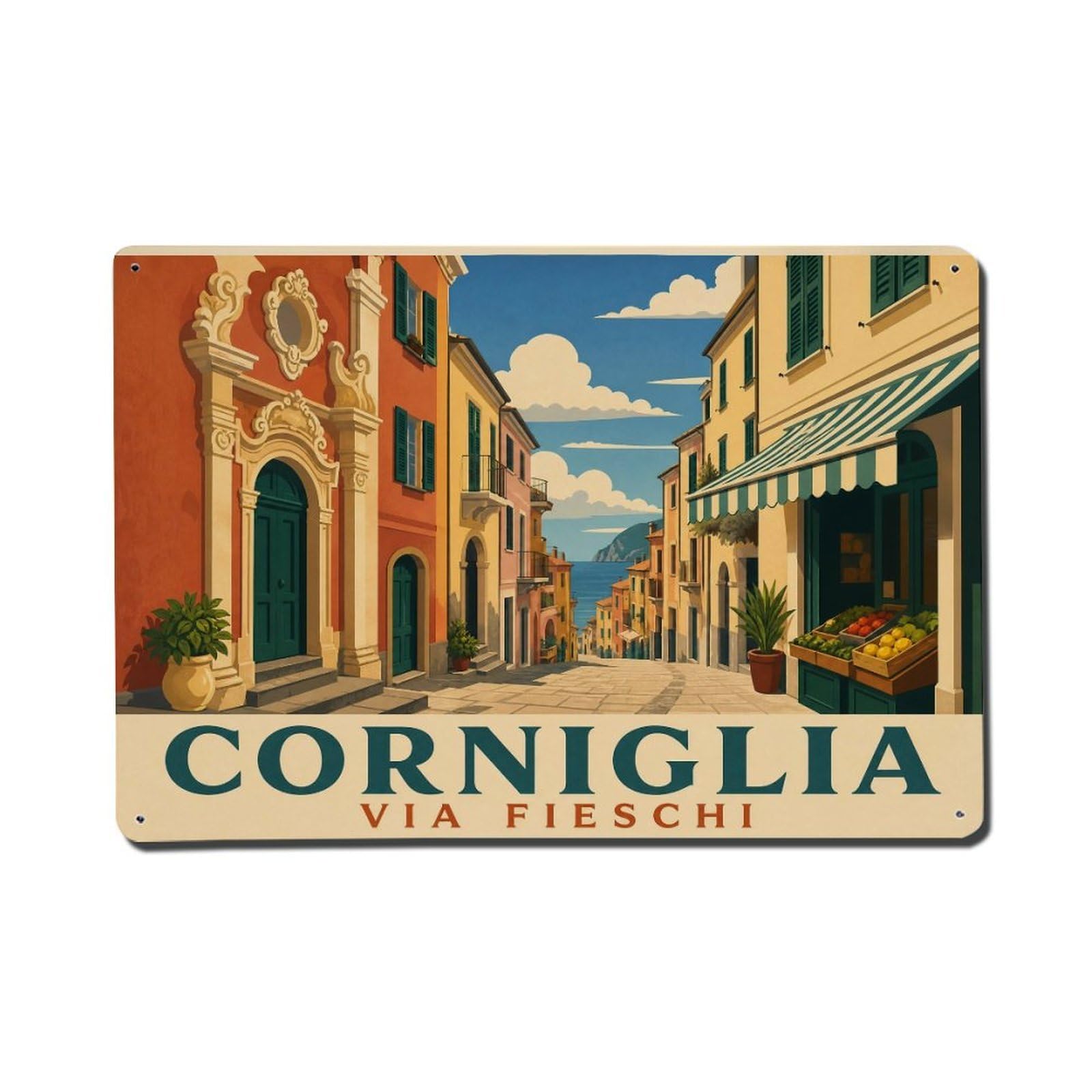 Metal Tin Sign Corniglia Vintage Travel Italy