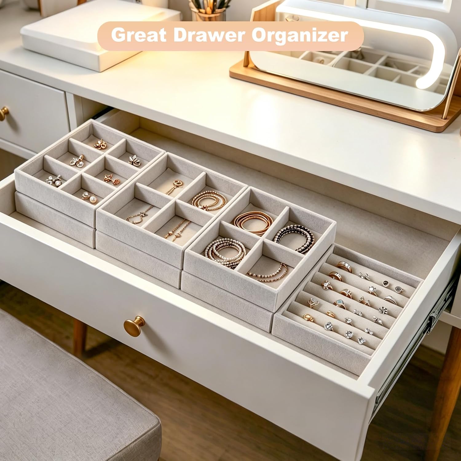 Jewelry Drawer Organizer Tray Inserts, 4.8 * 3.7 * 0.9in, 8 Piece