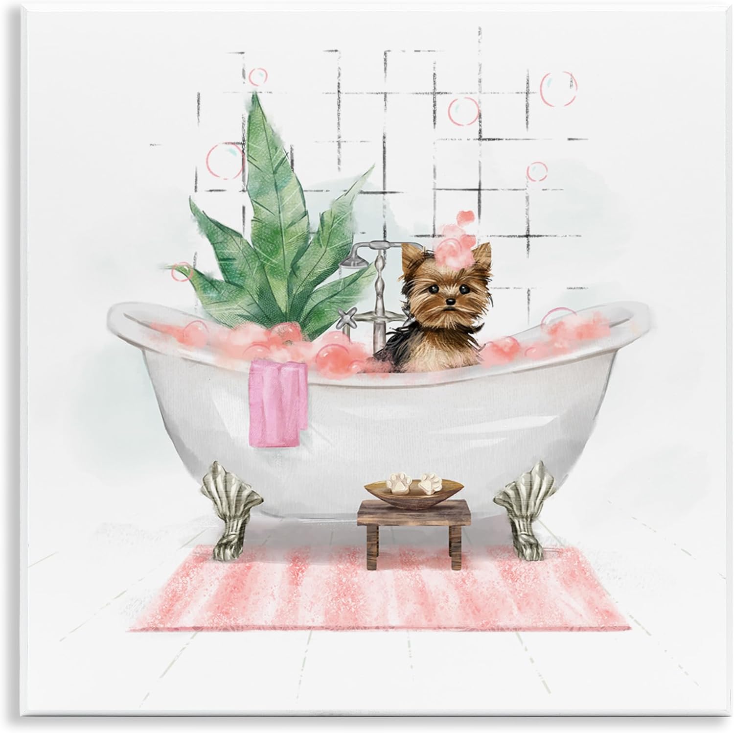 Stupell Industries Chic Yorkie Dog in Pink Bubble Bath, Designed by Ziwei Li Wall Plaque, 12 x 12