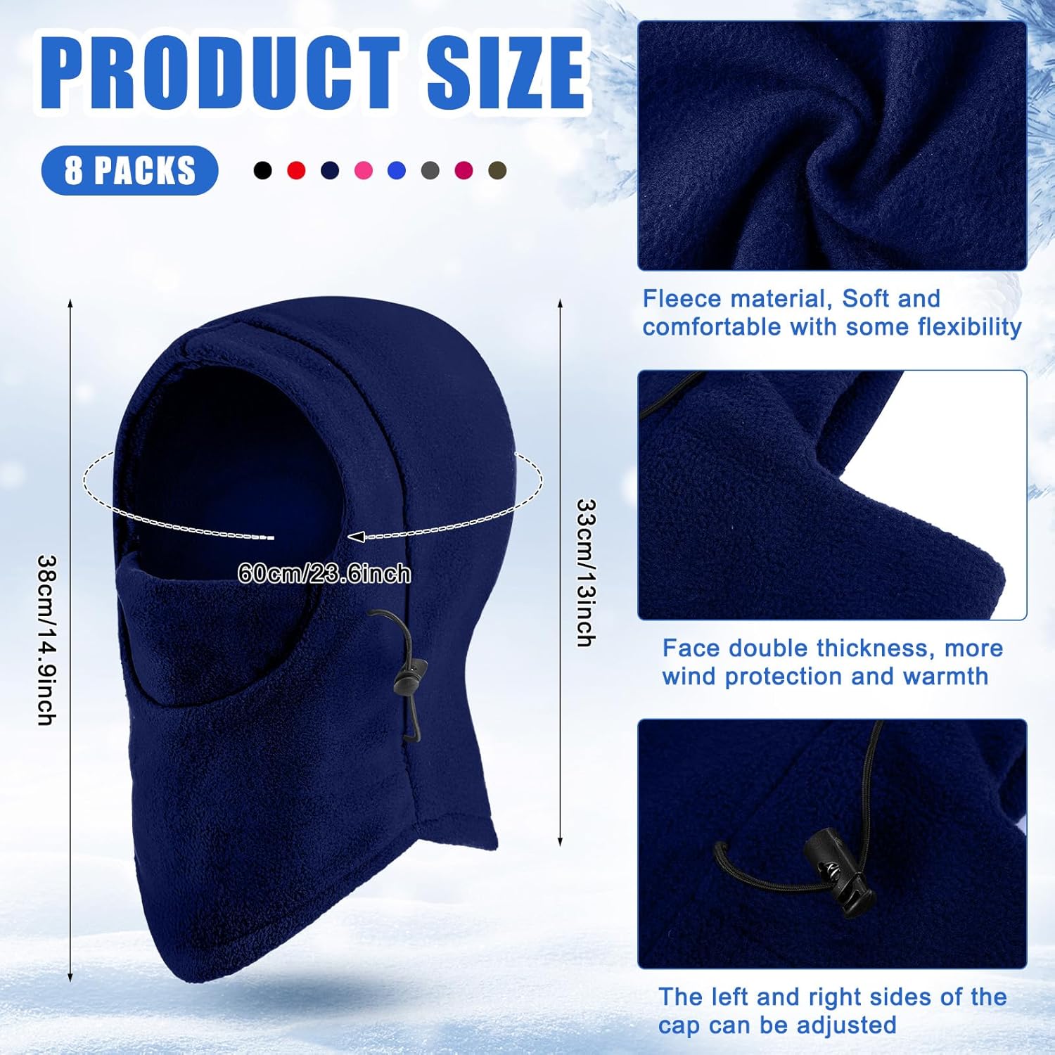 Frienda 8 Pcs Balaclava Ski Mask Men Windproof Warmer Face Covers Adjustable Winter Mask for Men Women - Image 2