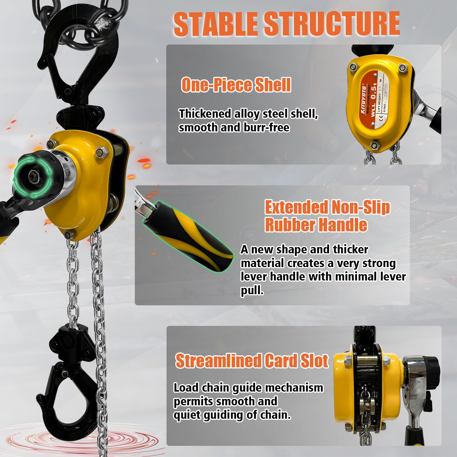 Mini paranco a catena da 1/2 tonnellata, con leva manuale, 3,5 m di sollevamento e capacità di 500 kg, con gancio di sicurezza, verricello portatile, resistente, con cricchetto G80, paranco a