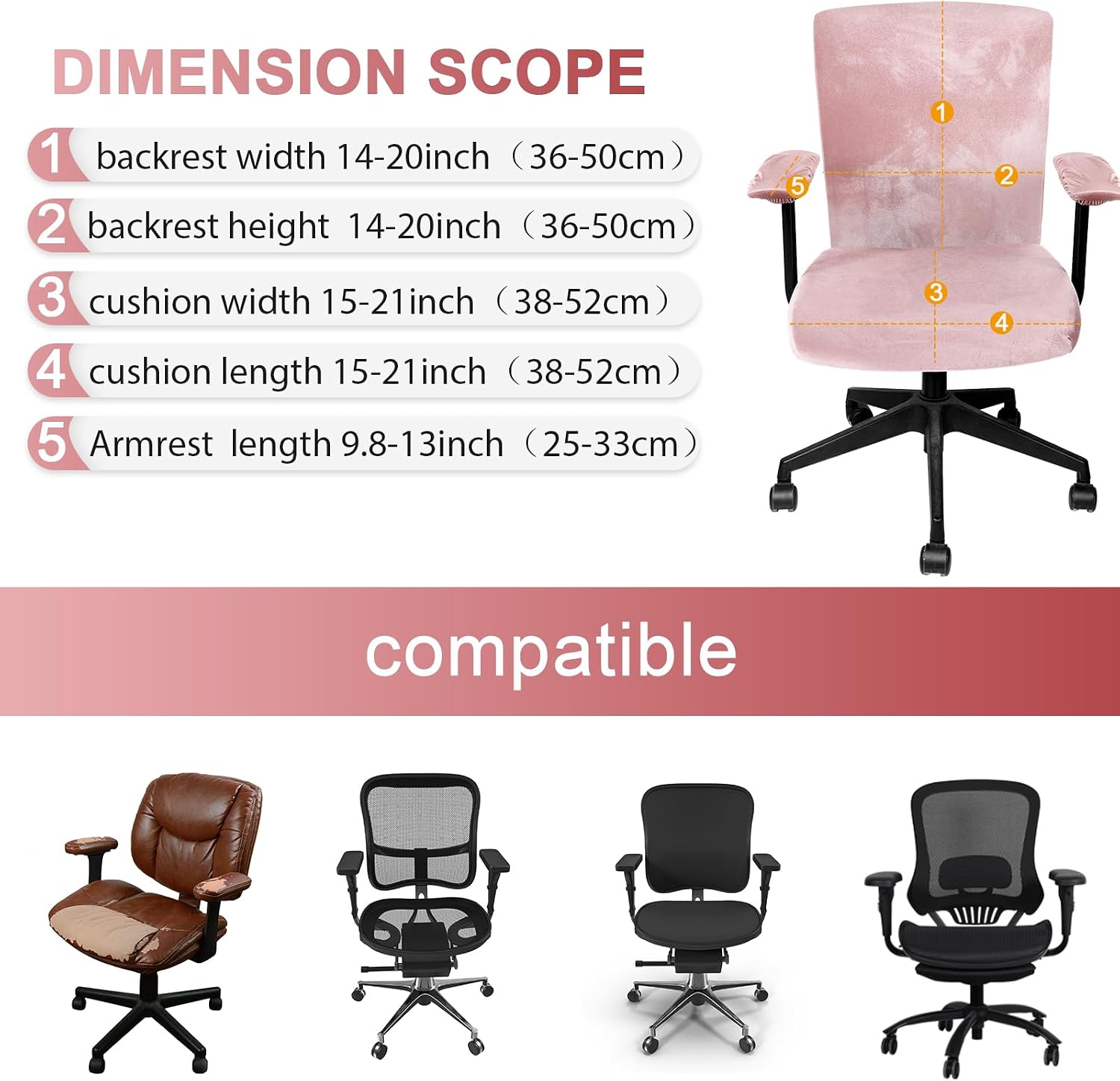 Tallew 4 Pcs Office Chair Covers Set Computer Universal Protective Stretchable Chair Seat Covers Desk Armrest Slipcovers Pads Office Cushion Backrest for Rotating(Light Pink)