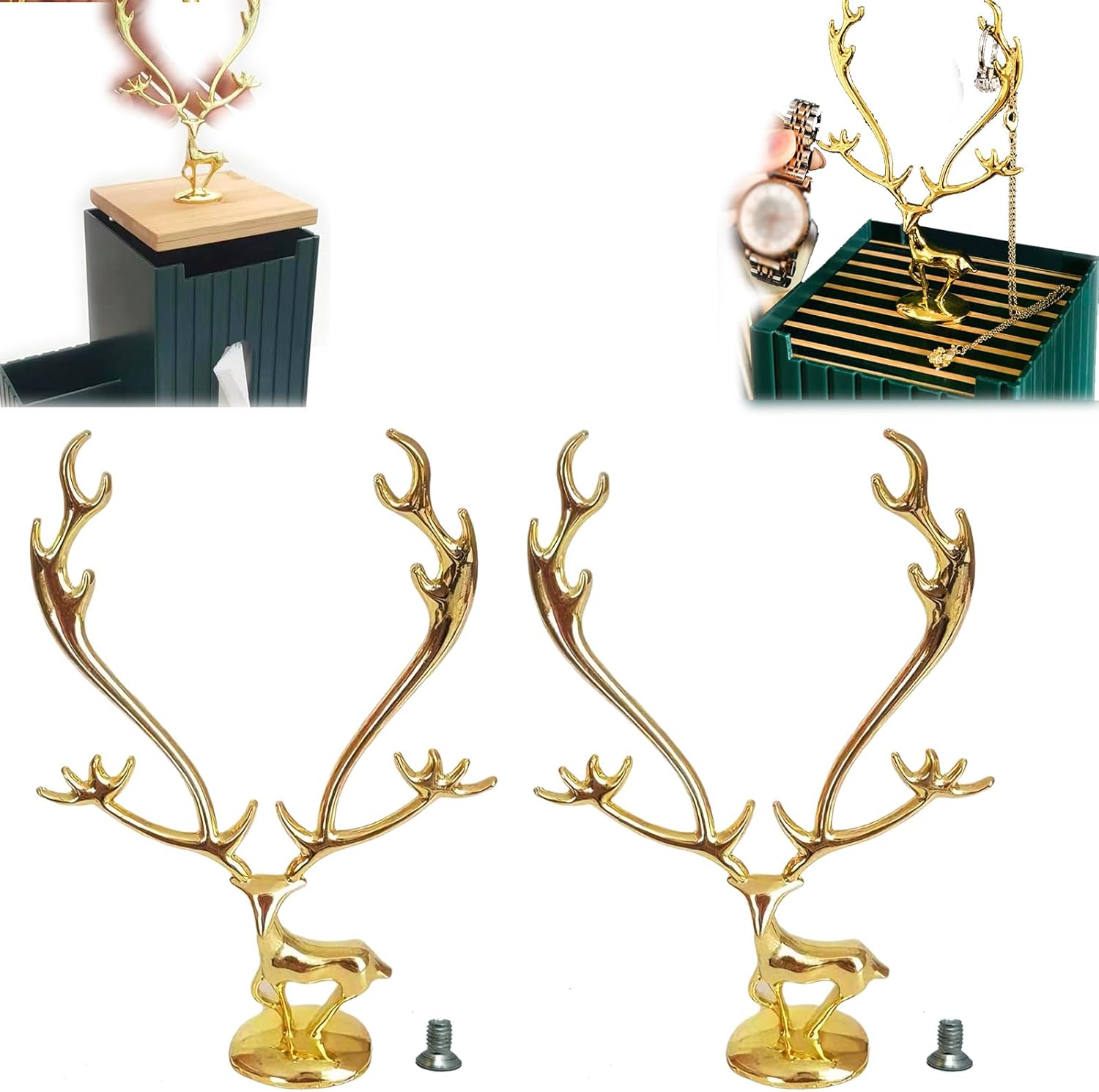 2 Pcs PotLids Top Replacement Knobs,Pot LidKnobs, Kitchen Kettle LidKnob, Alloy Deer,Golden Home Decor Deer Figurines,Suitable Glass PotLids Storage Box First Jewelry Box