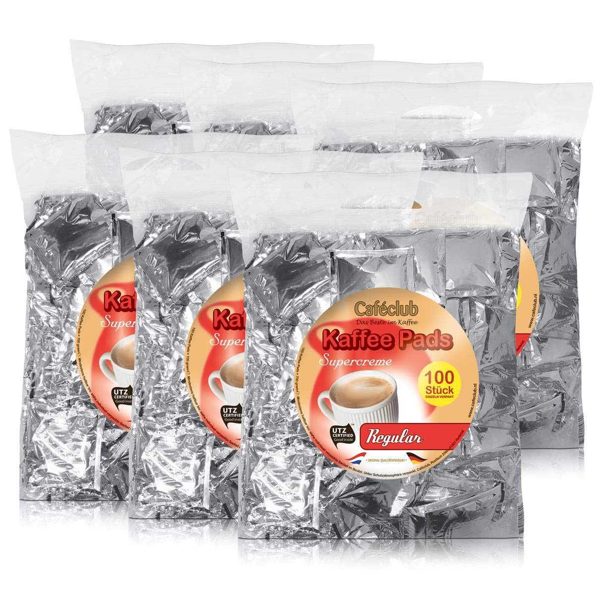 6x Cafeclub Regular Kaffeepads Megabeutel je 100 stk. normale Röstung einzeln verpackt