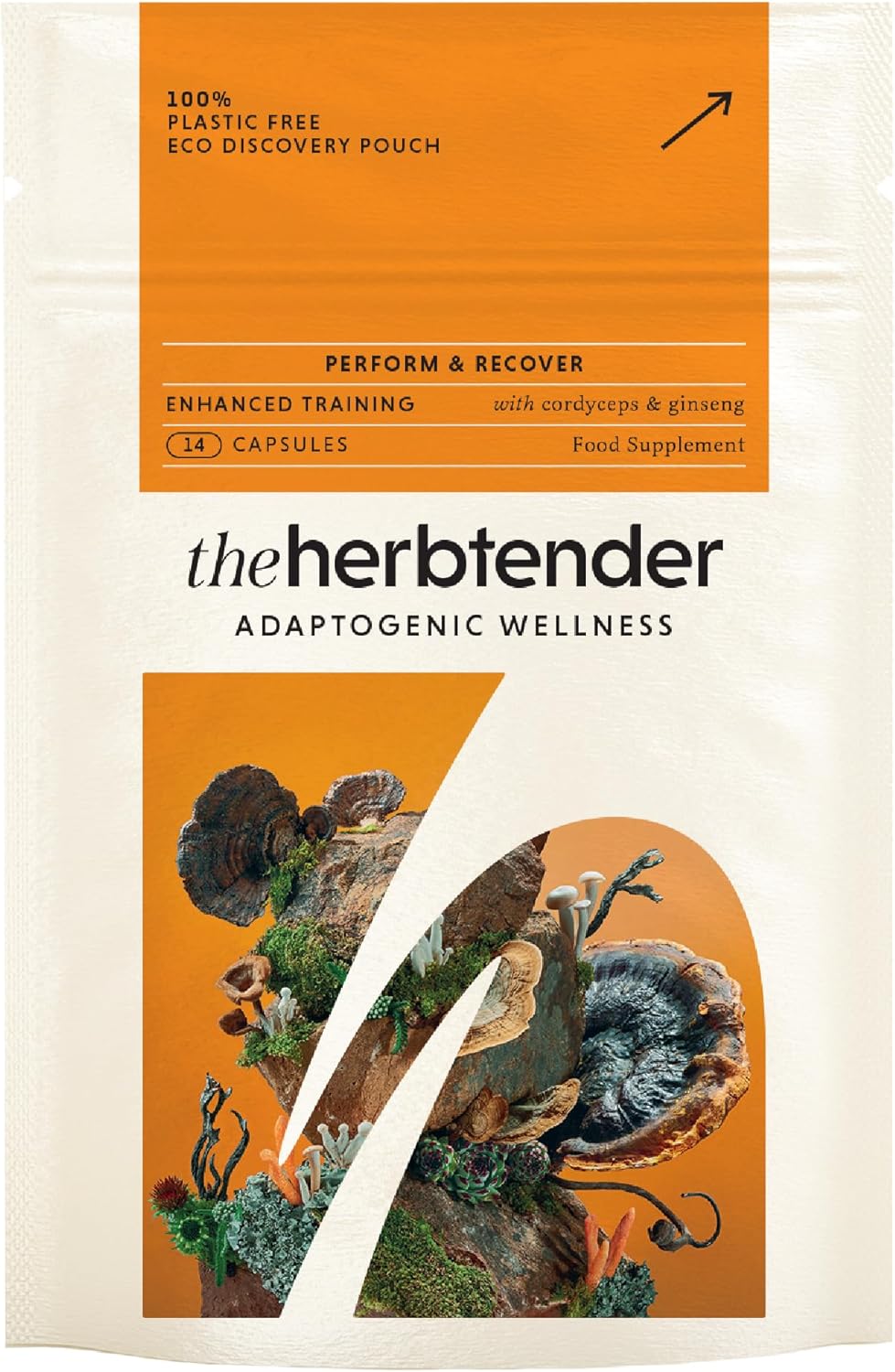 =The Herbtender Perform & Recover – Natural Training Supplement with Cordyceps, Rhodiola, Ginseng, Caffeine-Free, Enhances Endurance & Recovery, Vegan, Organic (14 Capsule Pouch)