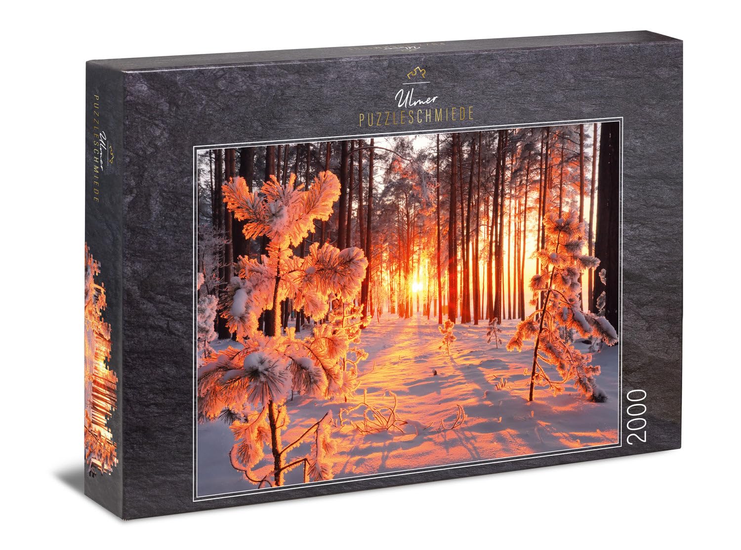 Ulmer Puzzleschmiede - Puzzle "sole invernale" – Classico puzzle da 2000 pezzi – Paesaggio della neve nella nostra casa – caldi raggi di sole, luce e ombra nella fredda foresta invernale
